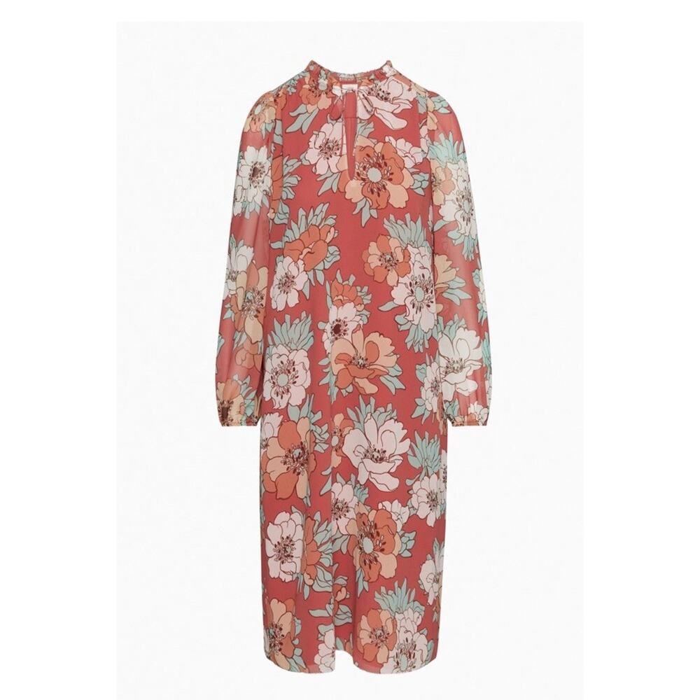 Aritzia Wilfred Molly Midi Dress Size Medium Multicolor Floral Print Long Sleeve